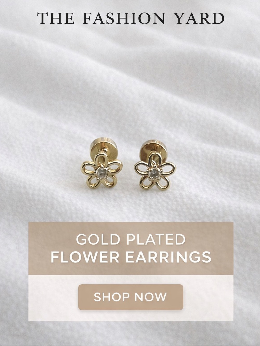 14k Gold plated cubic zirconia flower screw back earrings